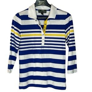 Lauren‎ Ralph Lauren Active women’s polo top tennis striped blue white yellow S